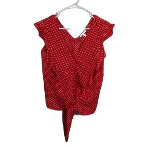 Maurices womens small red polka dot ruffle sleeve tied tank top blouse